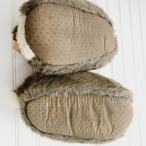 Novelty Plush Slippers Rabbit/ Bunny Faux Fur Brown and Tan Size M (7-8) - Picture 9 of 13